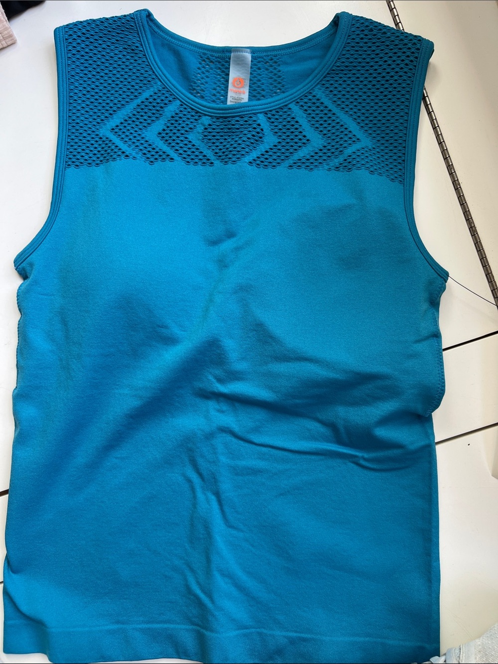 Mono B Teal Mesh Yoke Tank Top